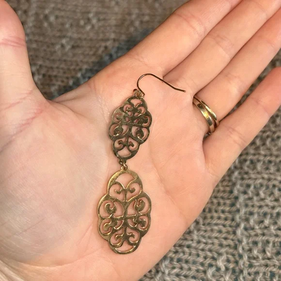 3/$10 Gold Tone Filigree Dangle Earrings - Picture 3 of 3